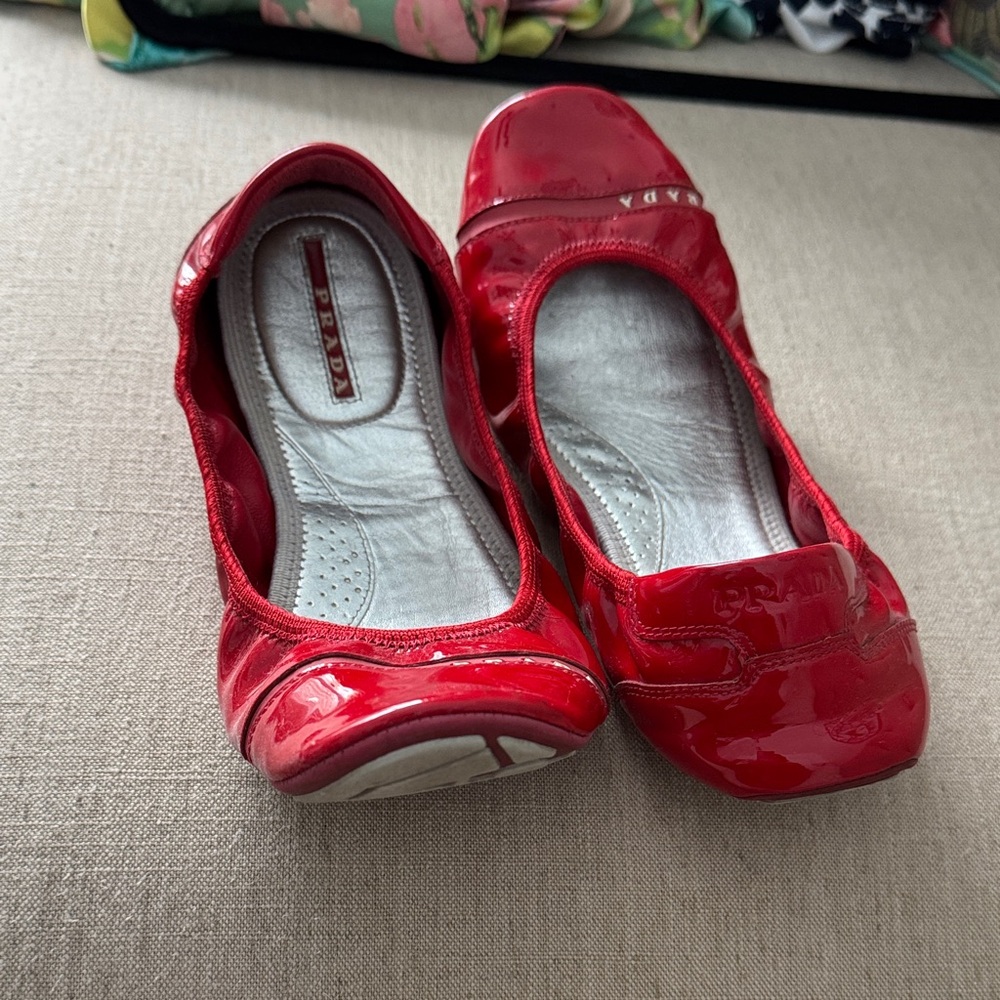 Prada Women's Shiny Red Flats